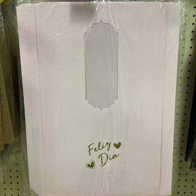 CAJA ROSAS EMPACADA IMPRESA PALO DE ROSA CON DORADO FELIZ DIA ECO AMIGABLE