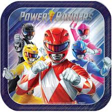Plates Square 7" POWER RANGERS (x8u)