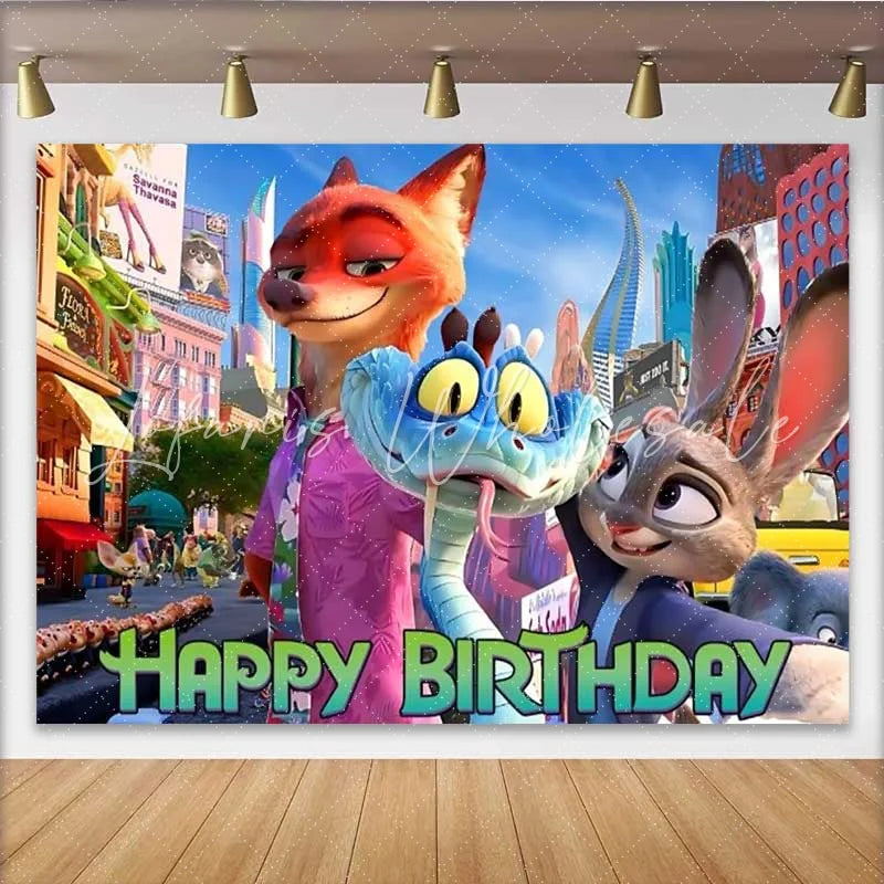 Zootopia Animal City Happy Birthday Backdrop (x1u)