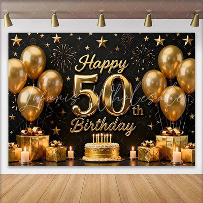 Happy 50th Birthday Backdrop Black and Gold (x1u)