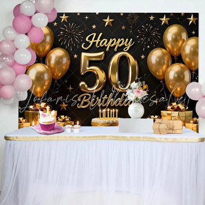 Happy 50th Birthday Backdrop Black and Gold (x1u)