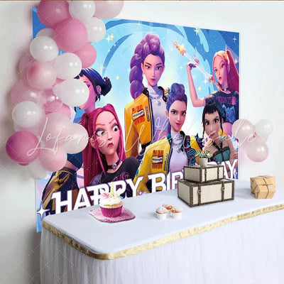 Kpop Demon Hunters Girls Happy Birthday Backdrop (x1u)