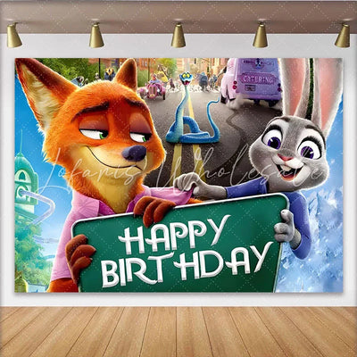 Backdrop Zootopia Cartoon Animals Happy Birthday