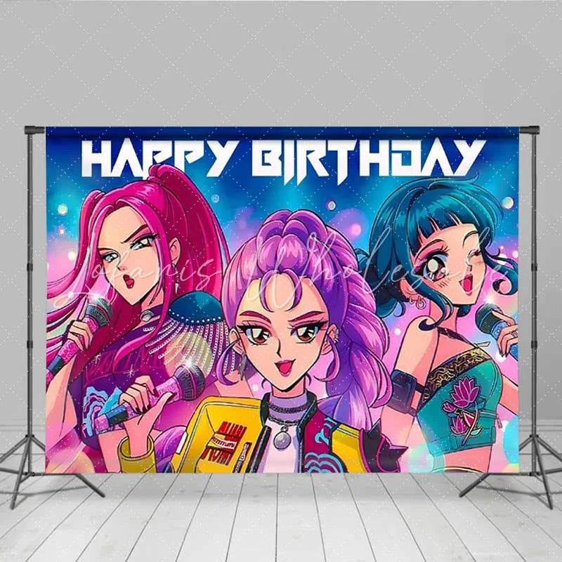 Kpop Demon Hunters Anime Girls Birthday Backdrop (x1u)