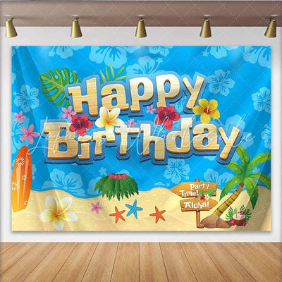Tropical Hawaiian Birthday Backdrop Vibrant Beach Party (x1u)