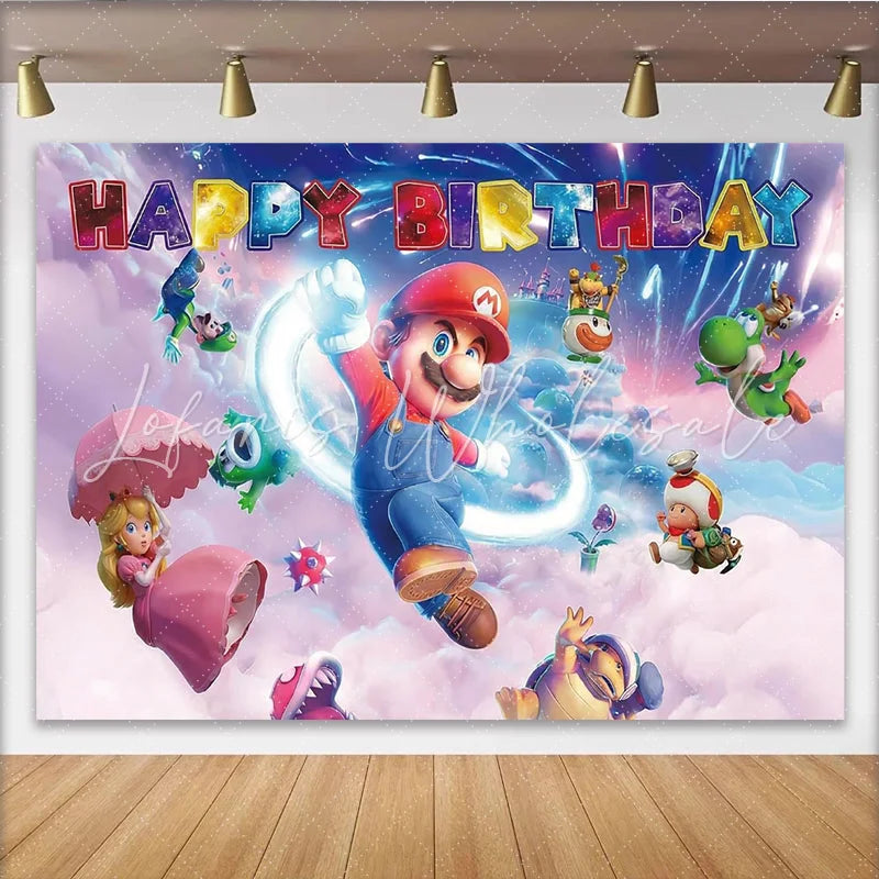 Backdrop Mario Bros Fun Video Game Party Decorations