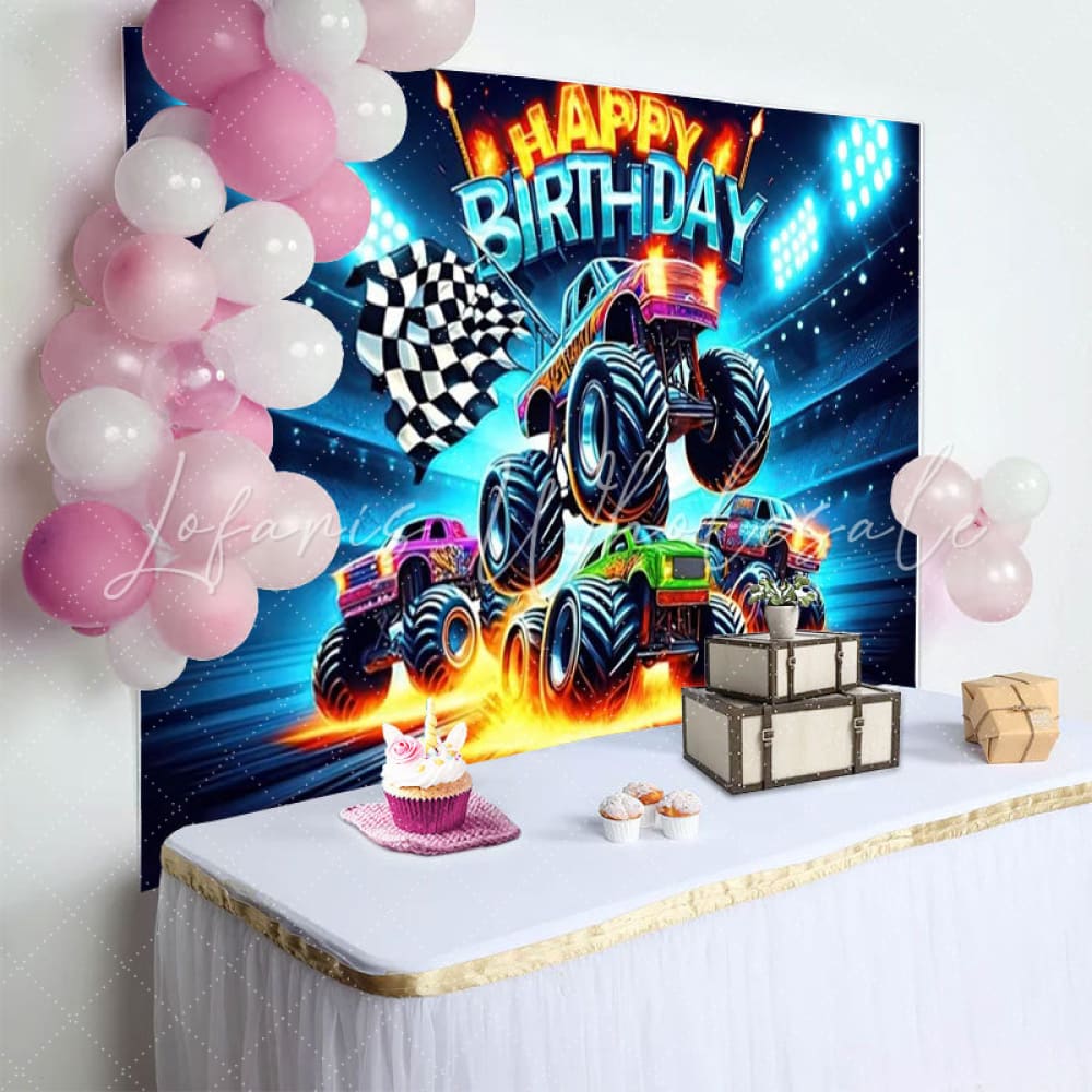 Monster Truck Race Birthday Backdrop (x1u)