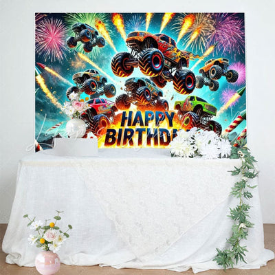 Monster Truck Sparkle Happy Birthday Backdrop (x1u)