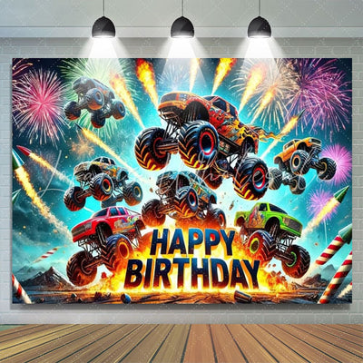 Monster Truck Sparkle Happy Birthday Backdrop (x1u)