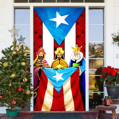 Puerto Rico Flag Kings Merry Christmas Door Cover