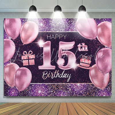 Purple Balloons Glitter 15th Birthday Backdrop (x1u)
