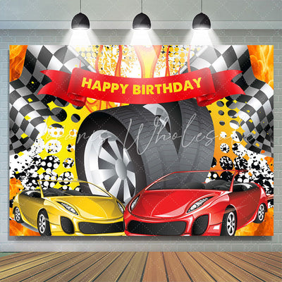 Racing Car Hot Wheel Happy Birthday Backdrop (x1u)