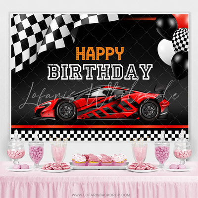 Racing Car Black Happy Birthday Backdrop