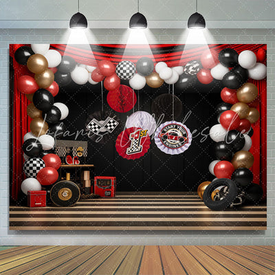 Racing Venue Balloons 1st Birthday Backdrop