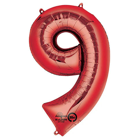 Number #9 Supershape Balloon 34" Metallic Red