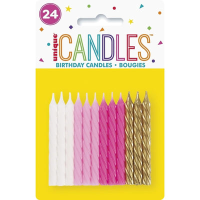 Pink, White & Gold Spiral Candles 24pcs