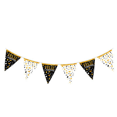 Banderin Feliz Cumpleaños Terrazo  Dorado/Negro (Sempertex)