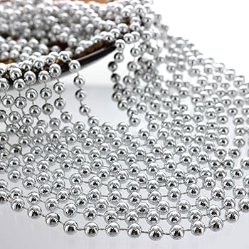 Metallic Bead Necklaces Silver 6pcs
