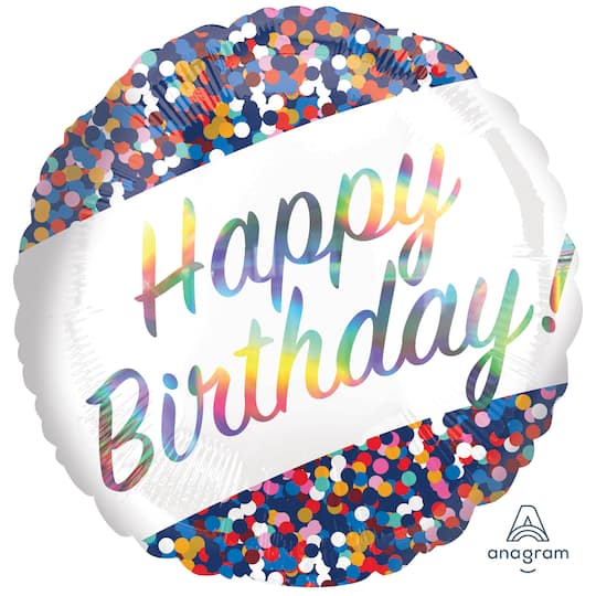 Iridescent Bday Confetti Foil Balloon 18"