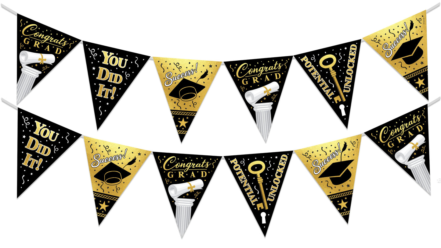 Gold Graduation Party Banner Pennant (x1u)