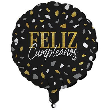 Feliz Cumpleaños Terrazo Dorado/Negro Foil Balloon 18" Sempertex