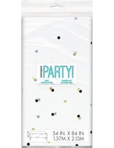 Black and Gold Dots Plastic Tablecover 54in x 86in