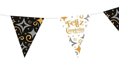 Banderin Metalizado Feliz Cumpleaños Gold/Black (Sempertex)