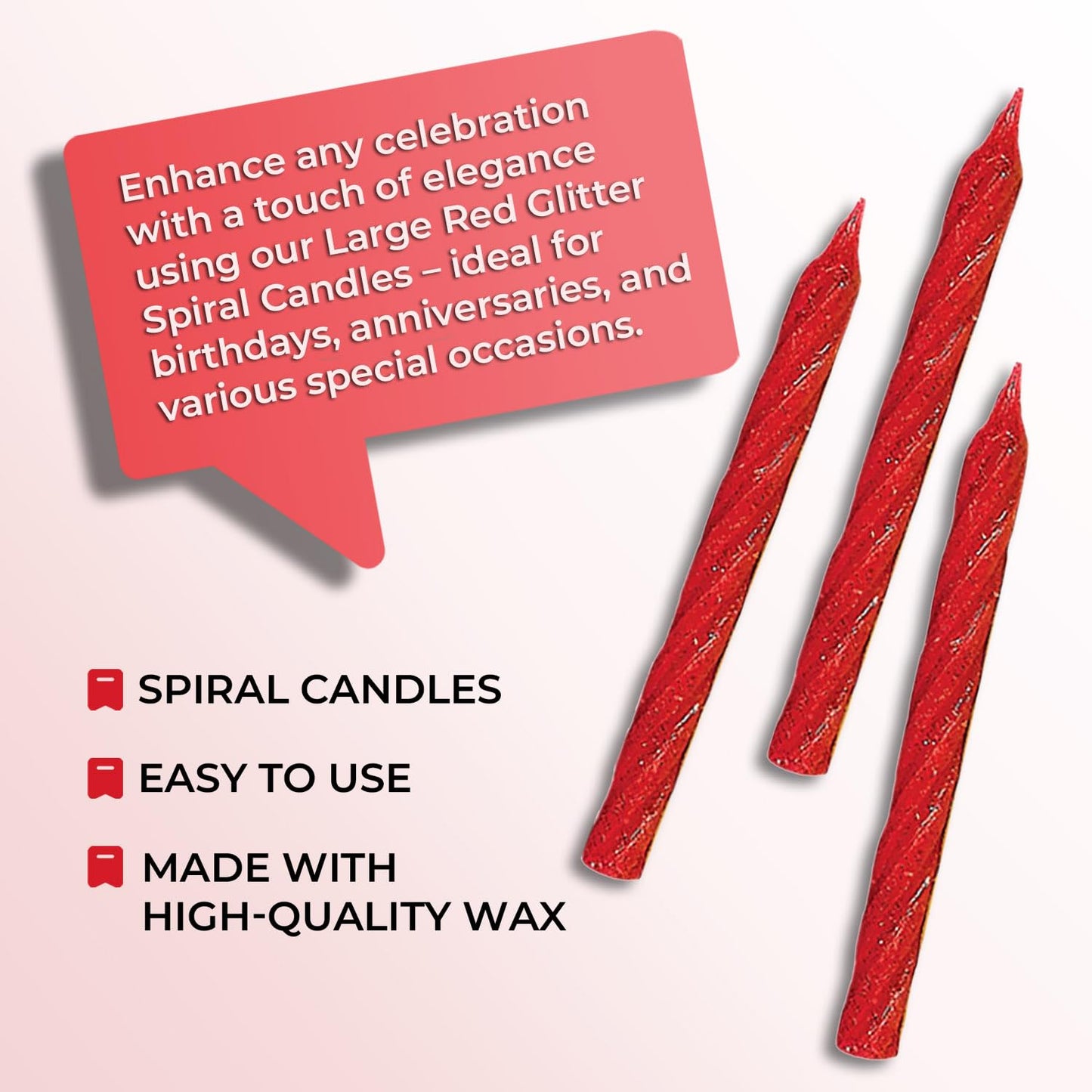 Candles Large Glitter Spiral Red 24pcs