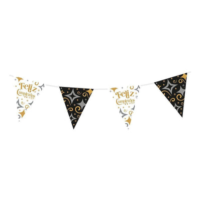 Banderin Metalizado Feliz Cumpleaños Gold/Black (Sempertex)