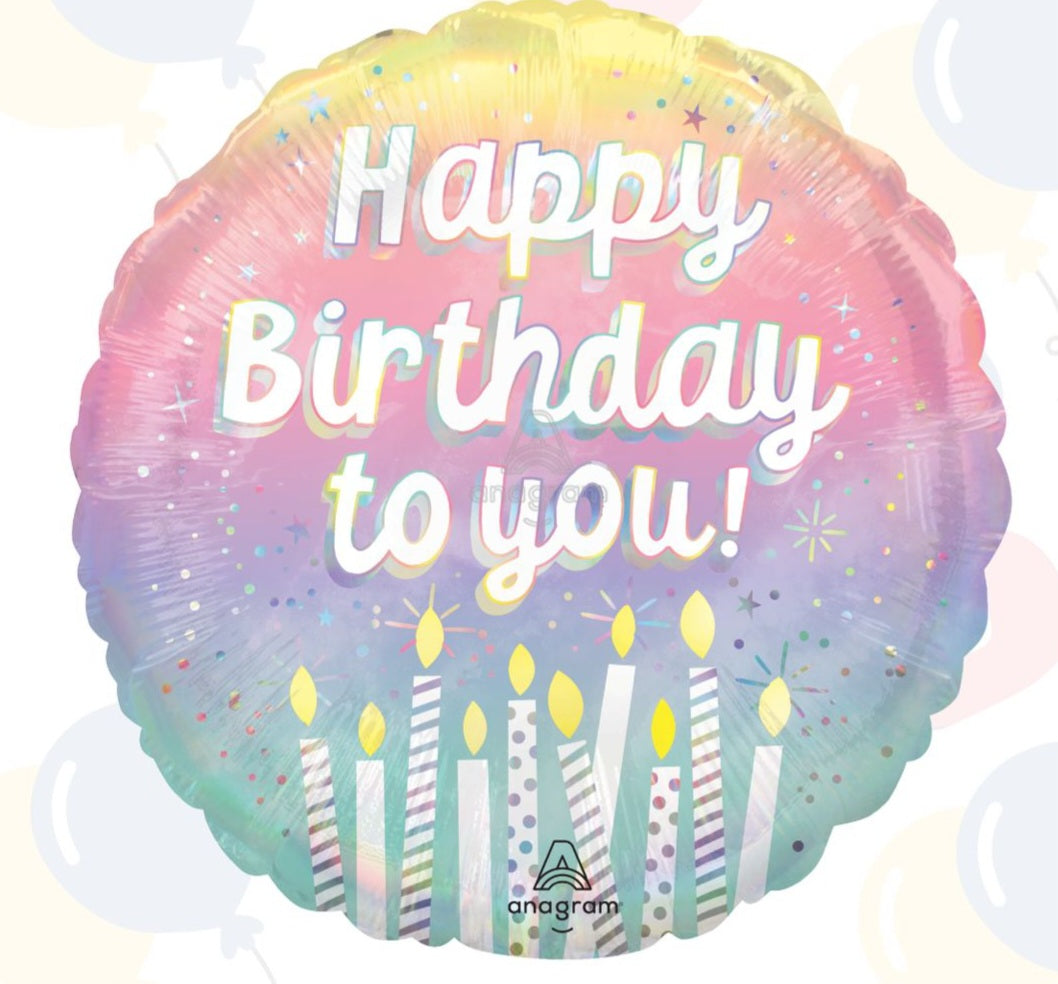 Holographic Pearlized Birthday Foil Balloon 18"