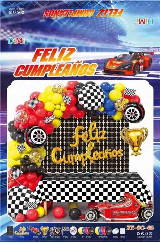 Racing Balloon Kit Feliz Cumpleaños 82pcs