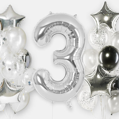 Number #3 Supershape Balloon 34" Silver
