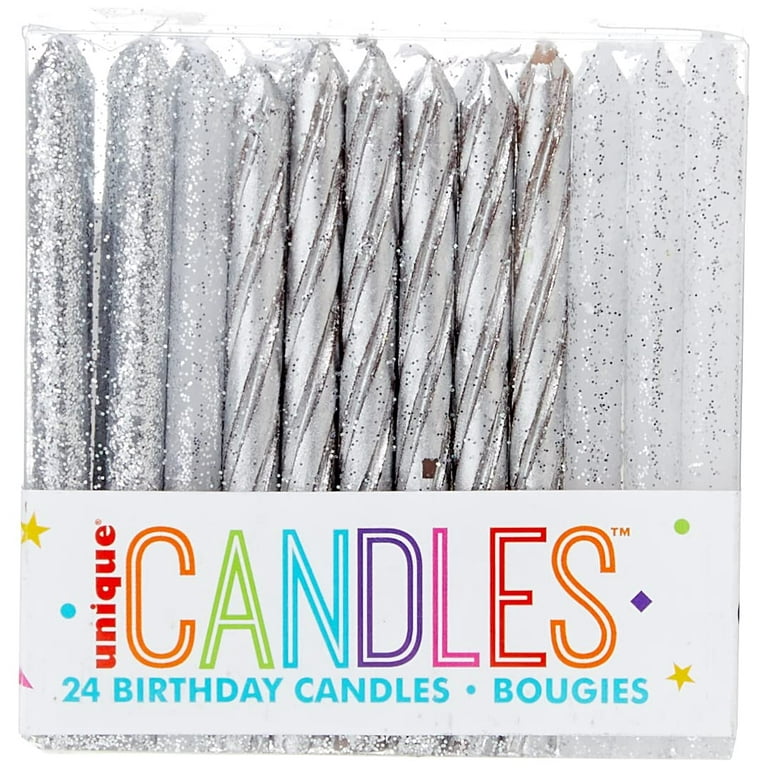 Glitter & Silver Spiral Candles 24pcs