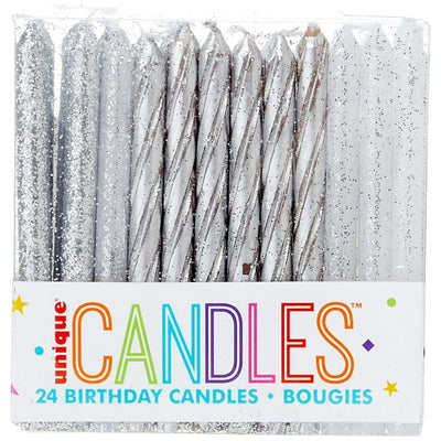 Glitter & Silver Spiral Candles 24pcs