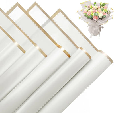 Floral Wrapping Paper Gold Edge 22.8" x 22.8" x 20 Sheet White