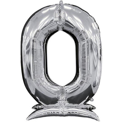 Numeral Balloon With Stand Silver #0