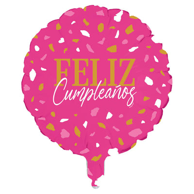 Feliz Cumpleaños Terrazo Fuschia Foil Balloon 18" Sempertex