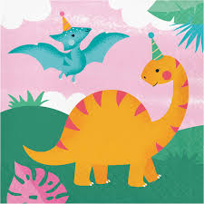 Napkins Girl Dino Party 16pcs