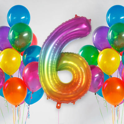 Number #6 Supershape Balloon 34" Rainbow