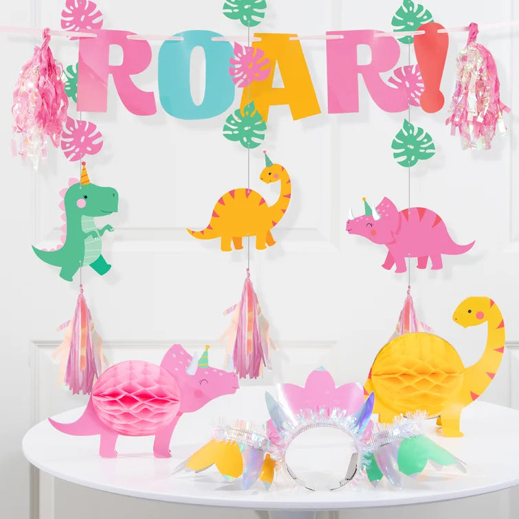 Hanging Decorative Girl Dino Party 3pcs