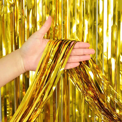 Metallic Foil Fringe Curtain Gold 3'x8'