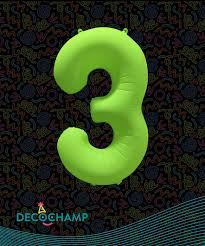 Deco Number #3 Neon Green Foil Balloon 34"