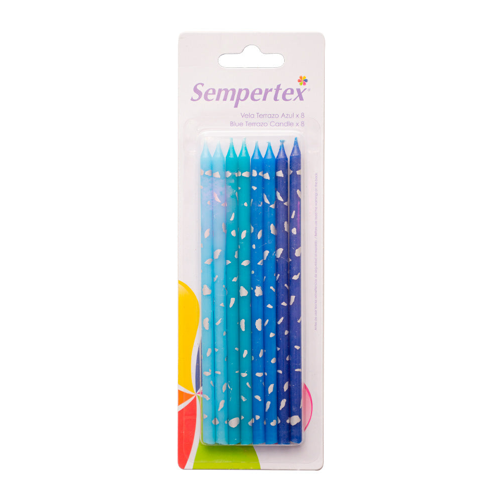 Vela Larga Terrazo Azul 8pcs (Sempertex)