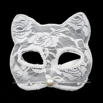 Lace Cat Half Mask-White Antifaz