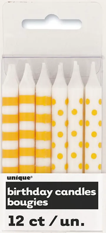 Dots Candles Yellow Stripe 12pcs