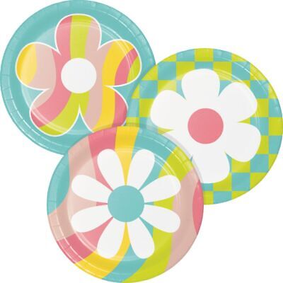 Flower Power 3 Designs Plates 7" 8pcs