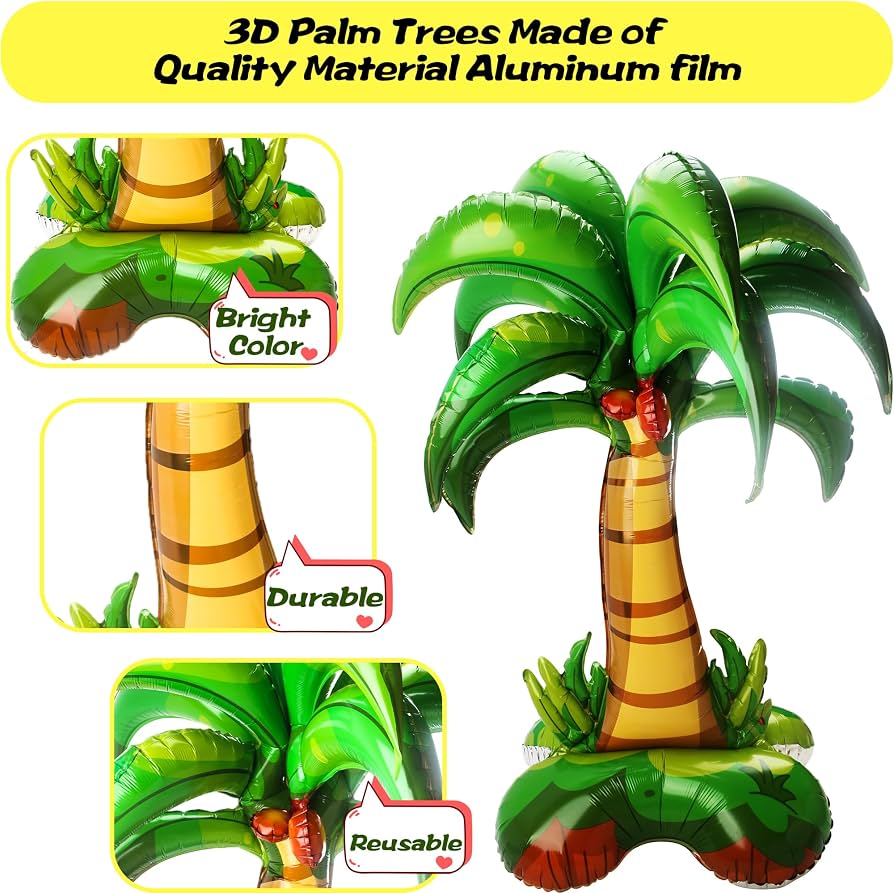 Standing Palm Tree Foil Mylar Balloon 37"