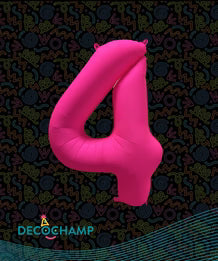Deco Number #4 Neon Pink Foil Balloon 34"