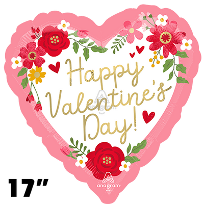 Happy Valentine Day Floral Foil Balloon 18"