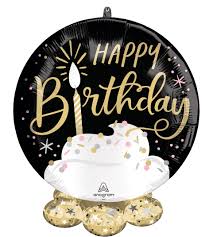 Happy Birthday Gold,Silver, Black Santin Frillz Balloon